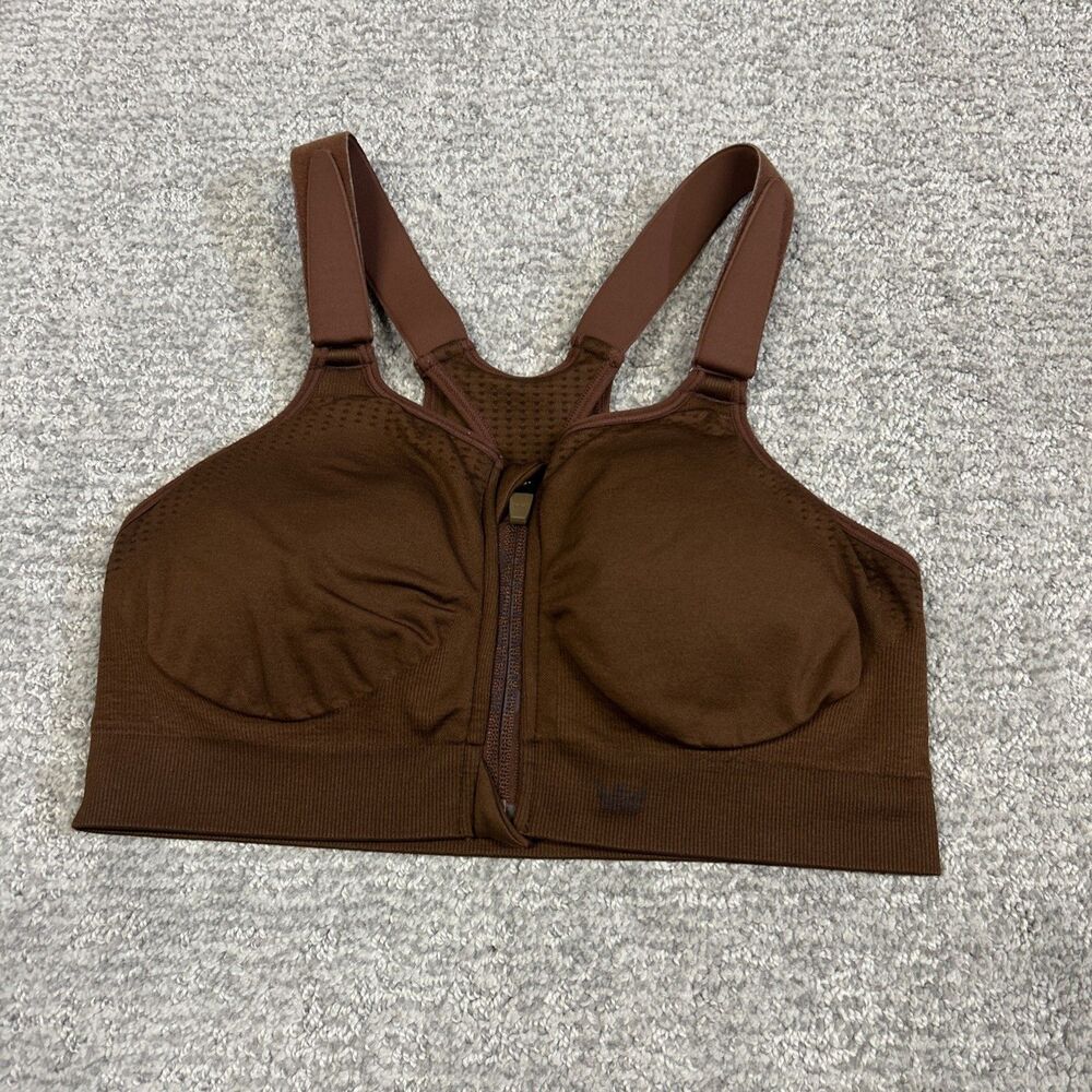 Shefit Sports Bra Womens Medium Raceback Front Zip Closure Padded Brown